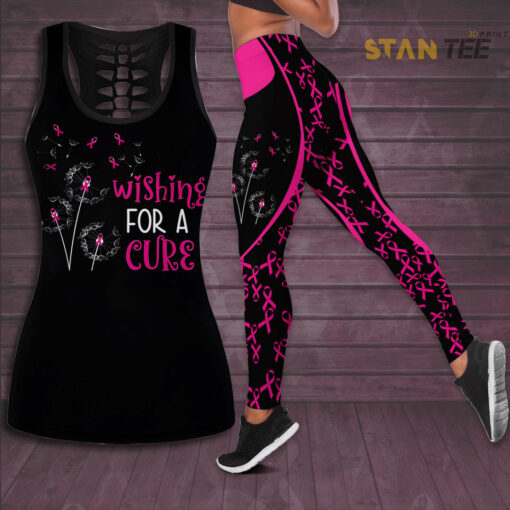 Wishing For A Cure Breast Cancer Awareness 3D Hollow Tank Top Leggings