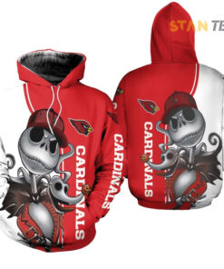 arizona cardinals jack skellington and zero 3d hoodie