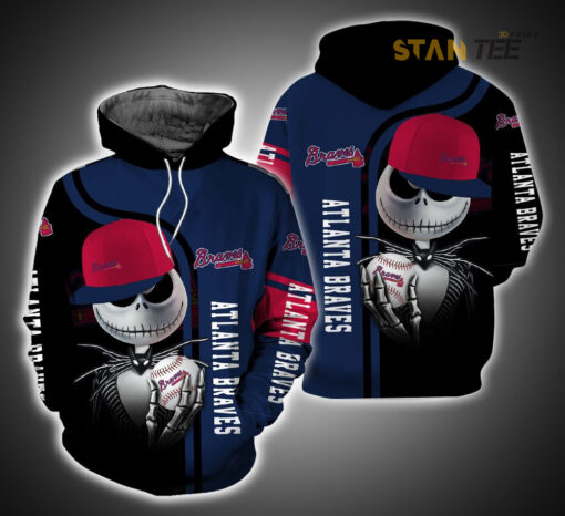 atlanta braves and jack skellington 3d hoodie