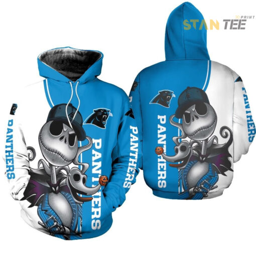 carolina panthers jack skellington and zero 3d hoodie