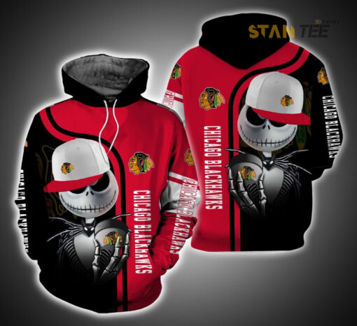 chicago blackhawks and jack skellington 3d hoodie