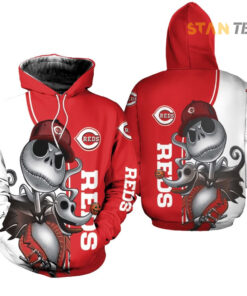 cincinnati reds jack skellington and zero 3d hoodie