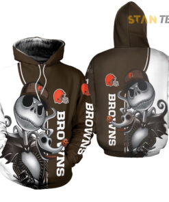 cleveland browns jack skellington and zero 3d hoodie