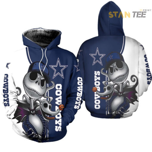 dallas cowboys jack skellington and zero 3d hoodie