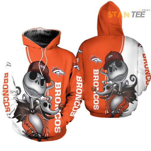 denver broncos jack skellington and zero 3d hoodie