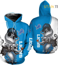 detroit lions jack skellington and zero 3d hoodie