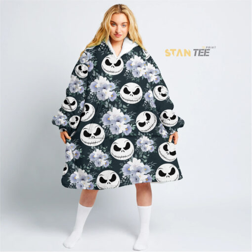 flowers jack skellington faces oversize fleece hoodie blanket