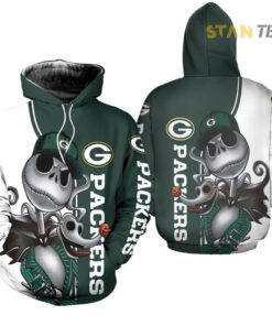 green bay packers jack skellington and zero 3d hoodie