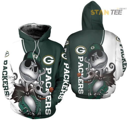 green bay packers jack skellington and zero 3d hoodie