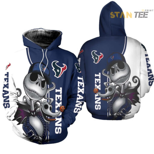 houston texans jack skellington and zero 3d hoodie