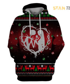 jack skellington and sally heart christmas pattern red hoodie