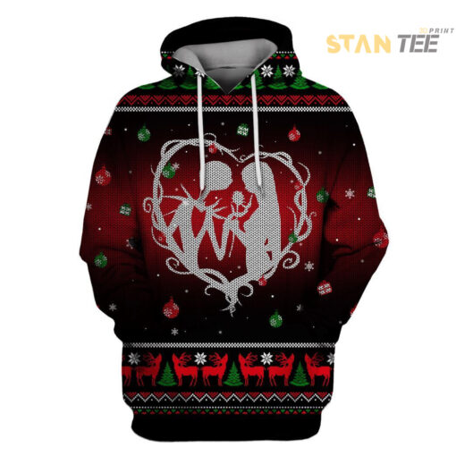 jack skellington and sally heart christmas pattern red hoodie