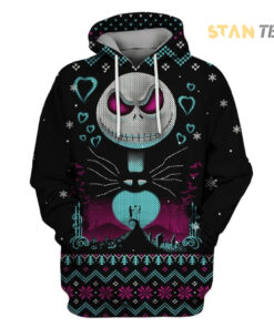 jack skellington night of love christmas pattern black 3d hoodie