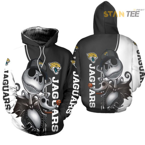 jacksonville jaguars jack skellington and zero 3d hoodie