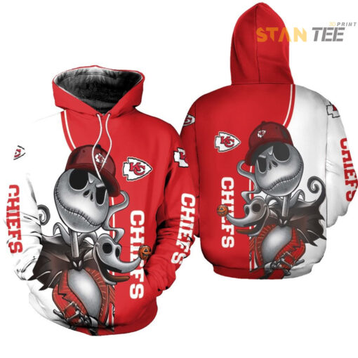 kansas city chiefs jack skellington and zero 3d hoodie