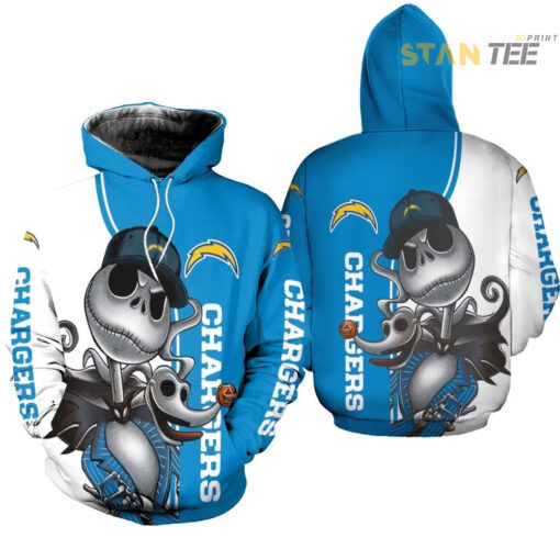 los angeles chargers jack skellington and zero 3d hoodie