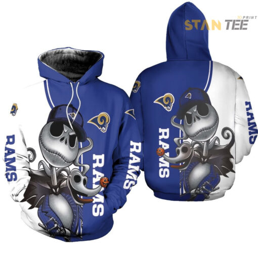 los angeles rams jack skellington and zero 3d hoodie