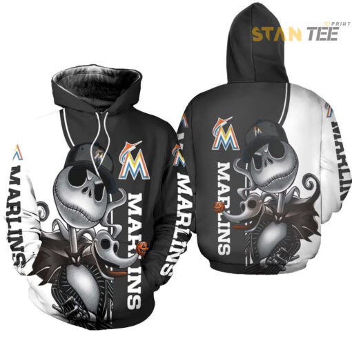 marlins jack skellington and zero 3d hoodie