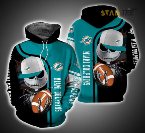 miami dolphins and jack skellington 3d hoodie