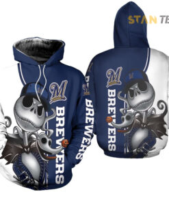 milwaukee brewers jack skellington and zero 3d hoodie