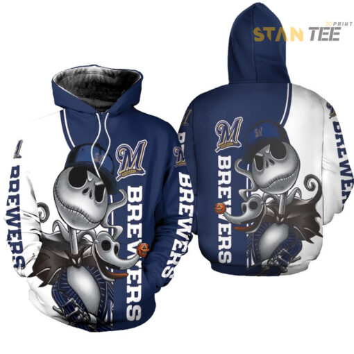 milwaukee brewers jack skellington and zero 3d hoodie