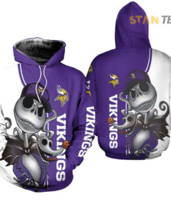 minnesota vikings jack skellington and zero 3d hoodie