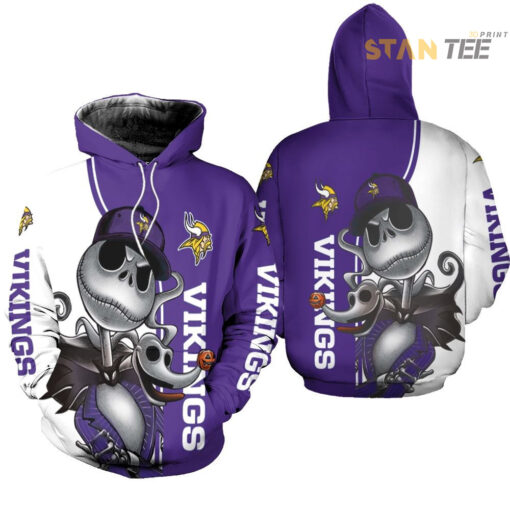 minnesota vikings jack skellington and zero 3d hoodie