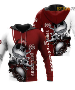 mississippi state bulldogs jack skellington and zero 3d hoodie