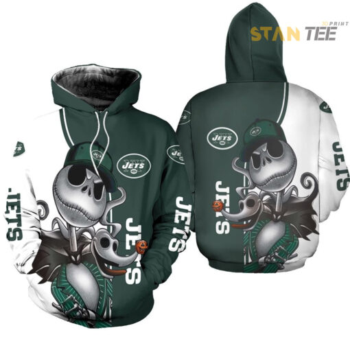 new york jets jack skellington and zero 3d hoodie