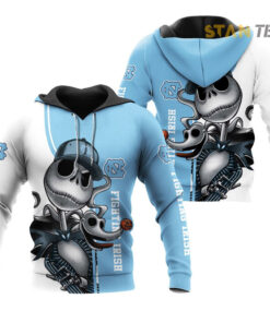 north carolina tar heels jack skellington and zero 3d hoodie