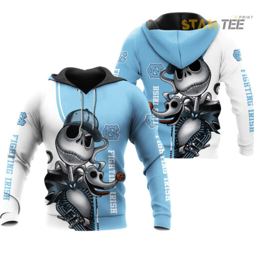 north carolina tar heels jack skellington and zero 3d hoodie