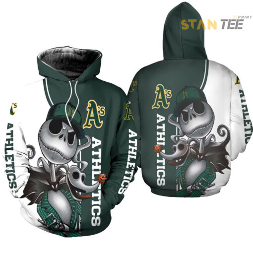 oakland athletics jack skellington and zero 3d hoodie