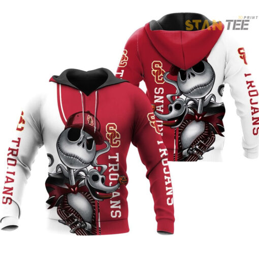 usc trojans jack skellington and zero 3d hoodie